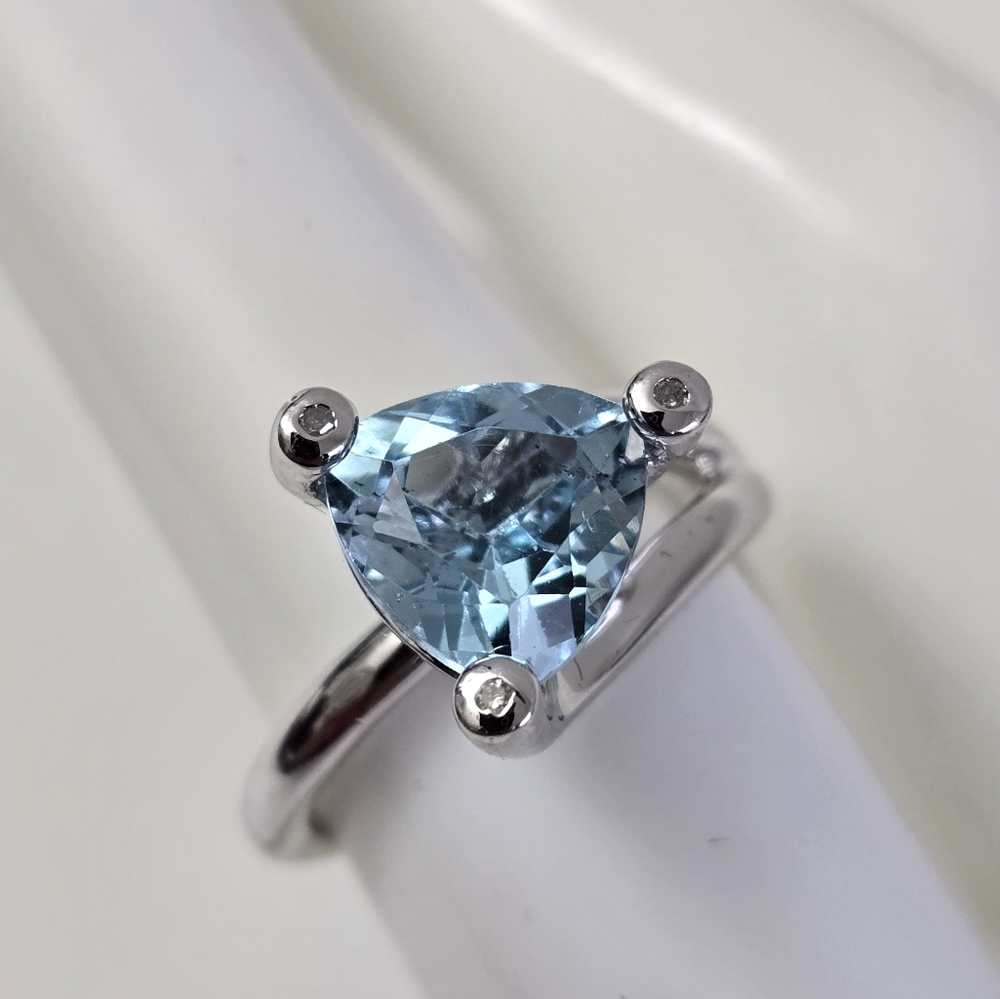 Modern Sterling Silver 925 Ring Triangular Aquama… - image 6